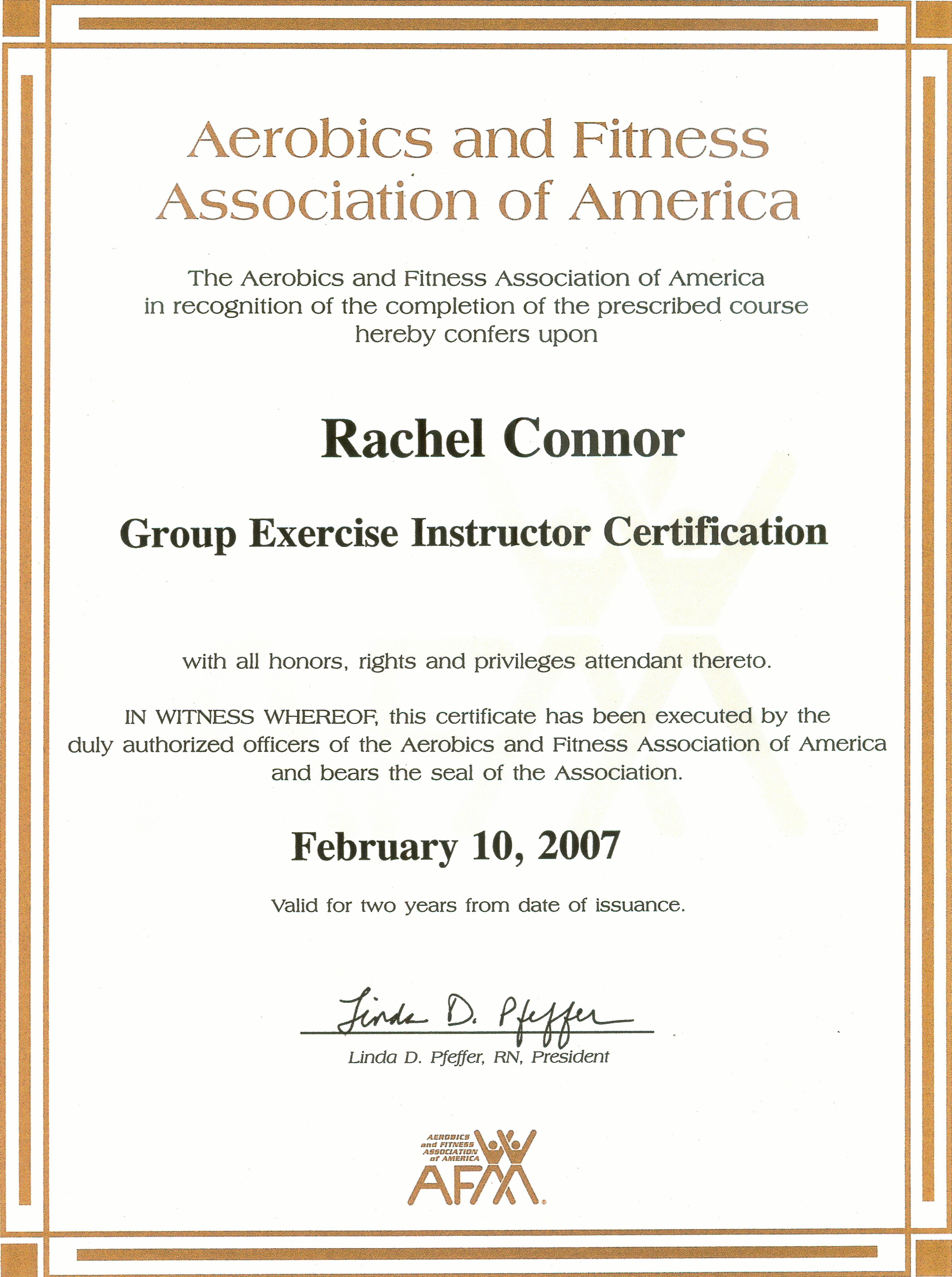 Group Excercise Instructor Certificate