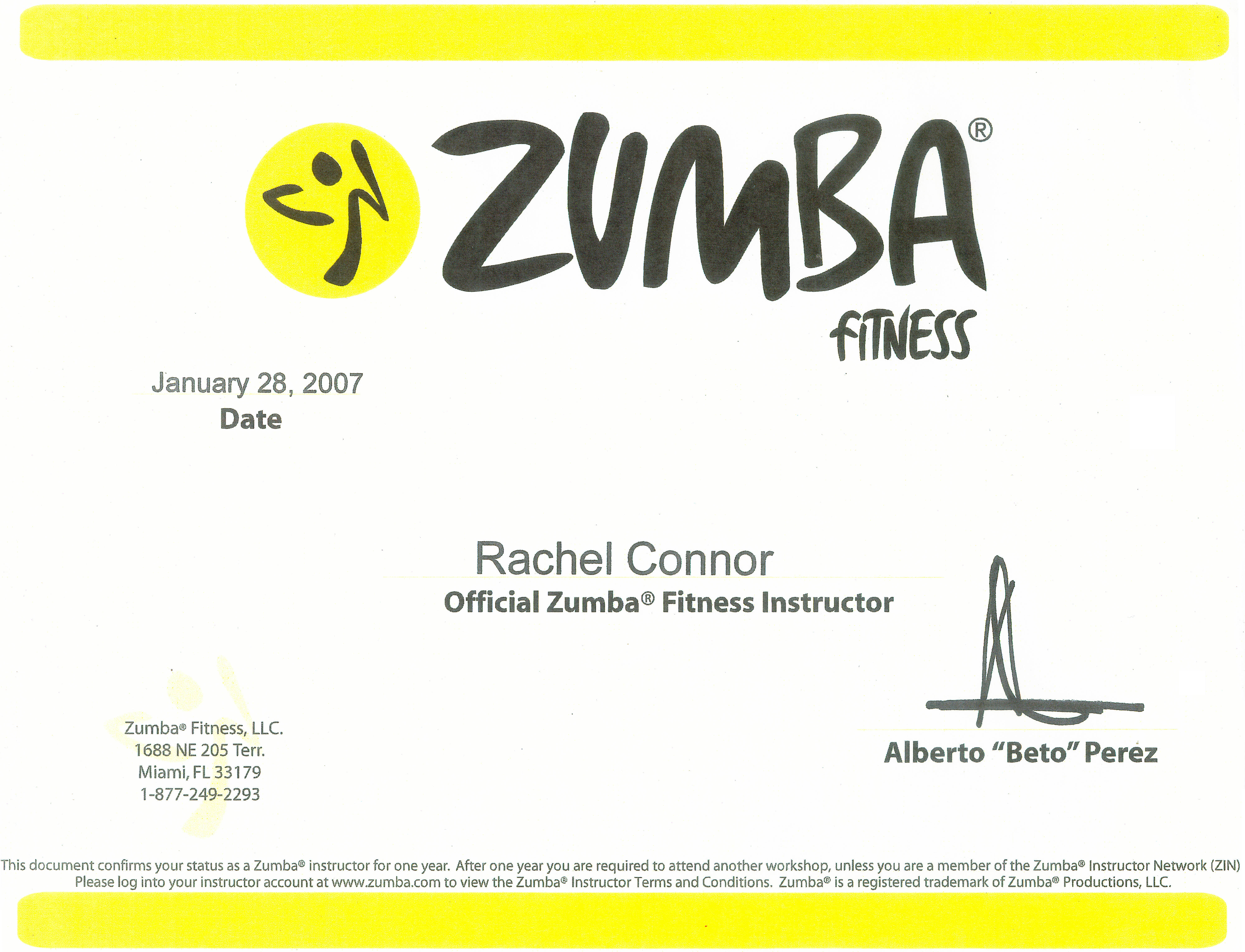 Official Zumba Instructor Certificate